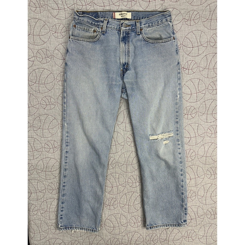 Y2K Levis 505 Regular Fit Light Wash Blue Distressed Jeans / Mens 34x30